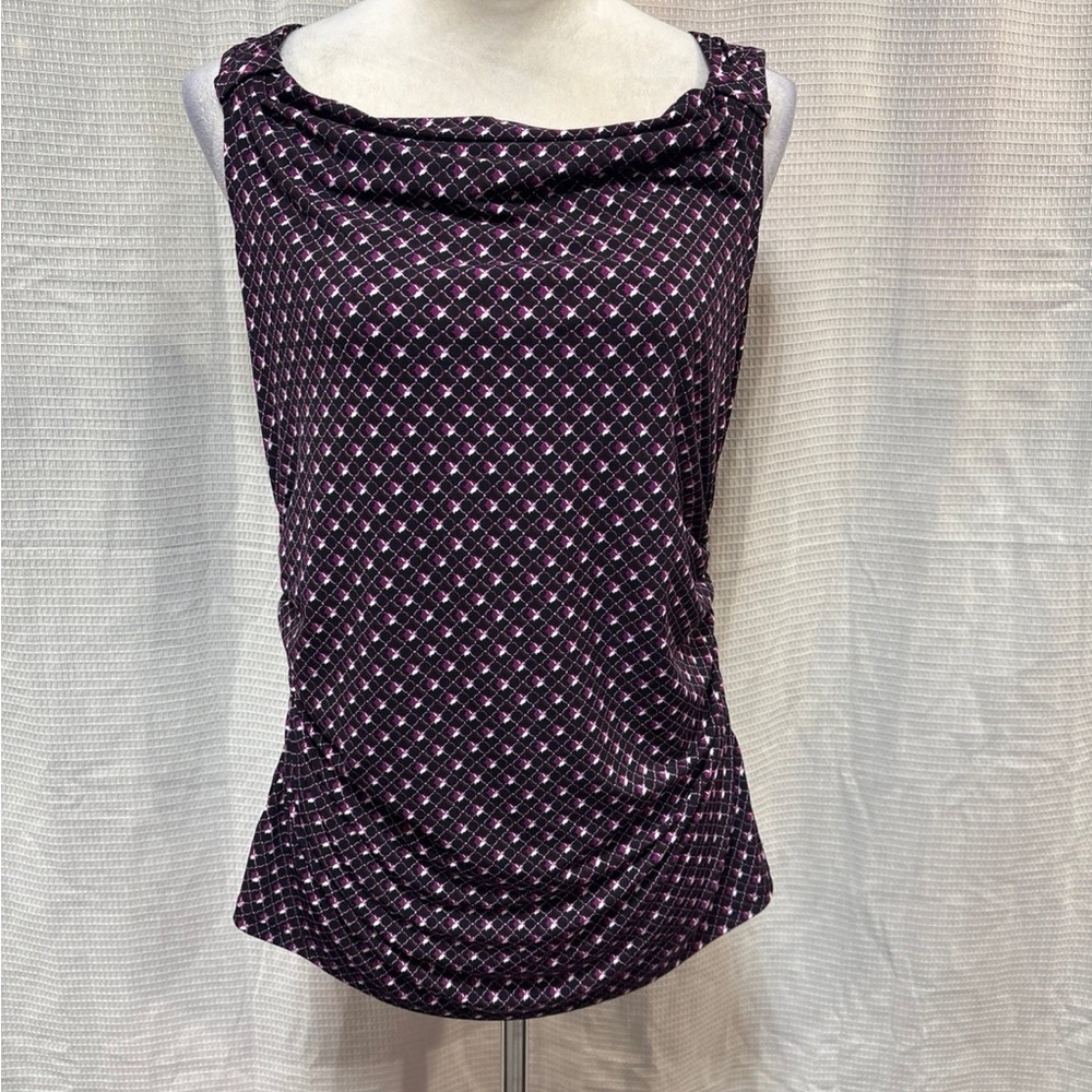 White House Black Market Black and Pink Patterned Blouse